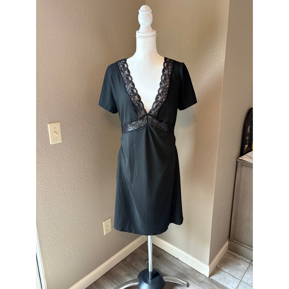 SHEIN Curve Women‎ Black Lace Trim V-Neck Short Sleeve Mini Dress 0XL